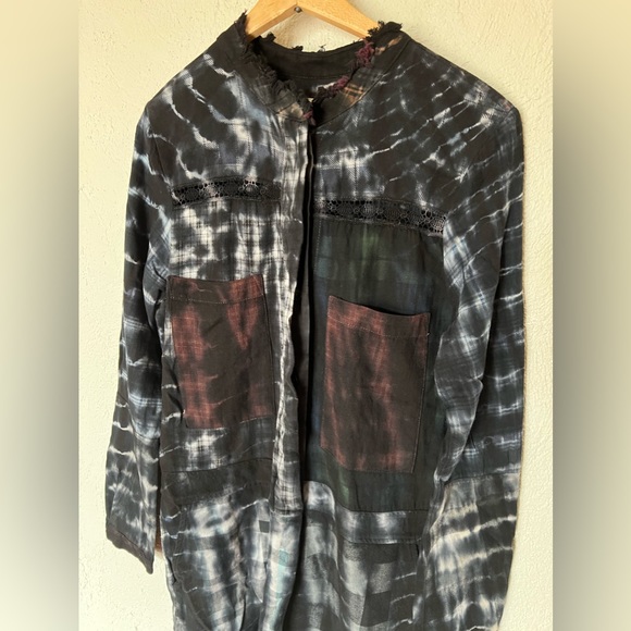 Anthropologie Burning Torch Plaid Tie Dye Burnout Button Down Tunic Dress - Picture 6 of 16